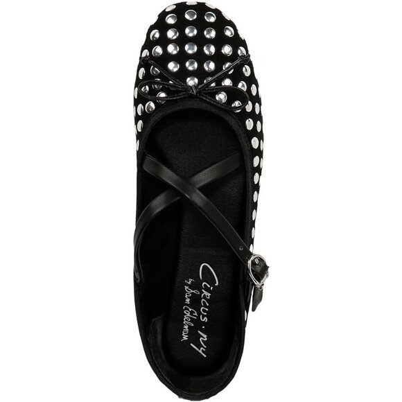 Circus NY by Sam Edelman Women's Black Metal Stud Fabric Cross Strap Ballet Flat - Picture 2 of 6